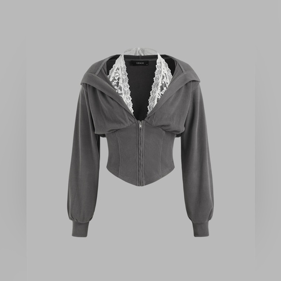 Long Sleeve Corset Zip Up Hoodie - Picture 1 of 5